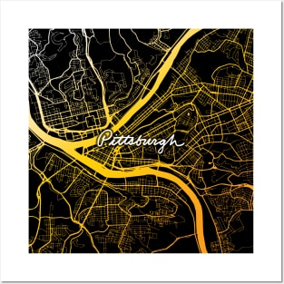 Pittsburgh Map Black and Yellow Posters and Art